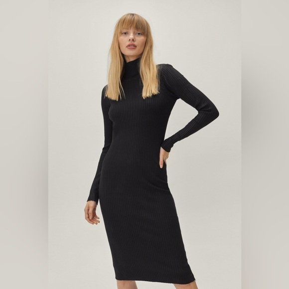 Rib Knit Midi Polo Neck Sweater Dress - Picture 1 of 5